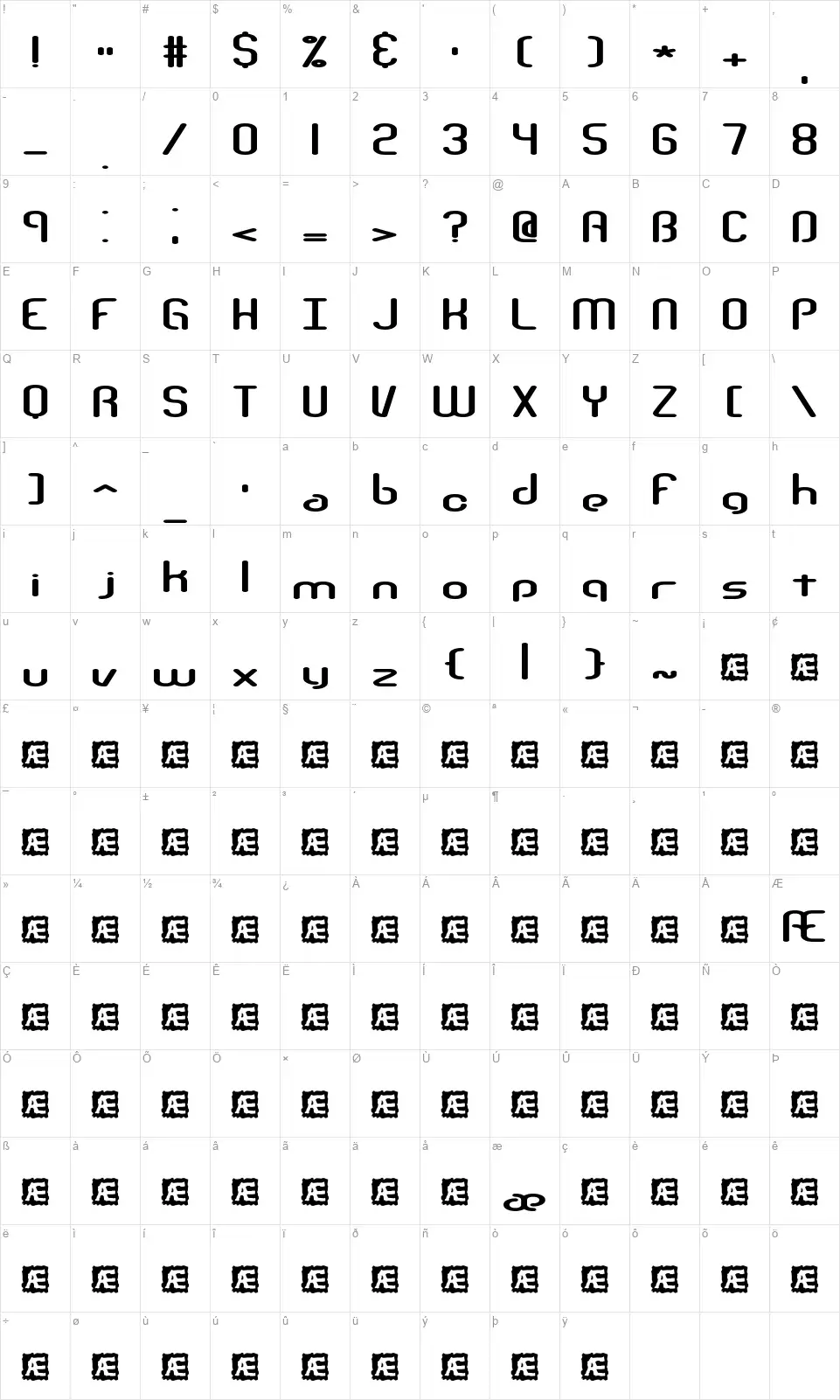 Telephasic BRKfont character map