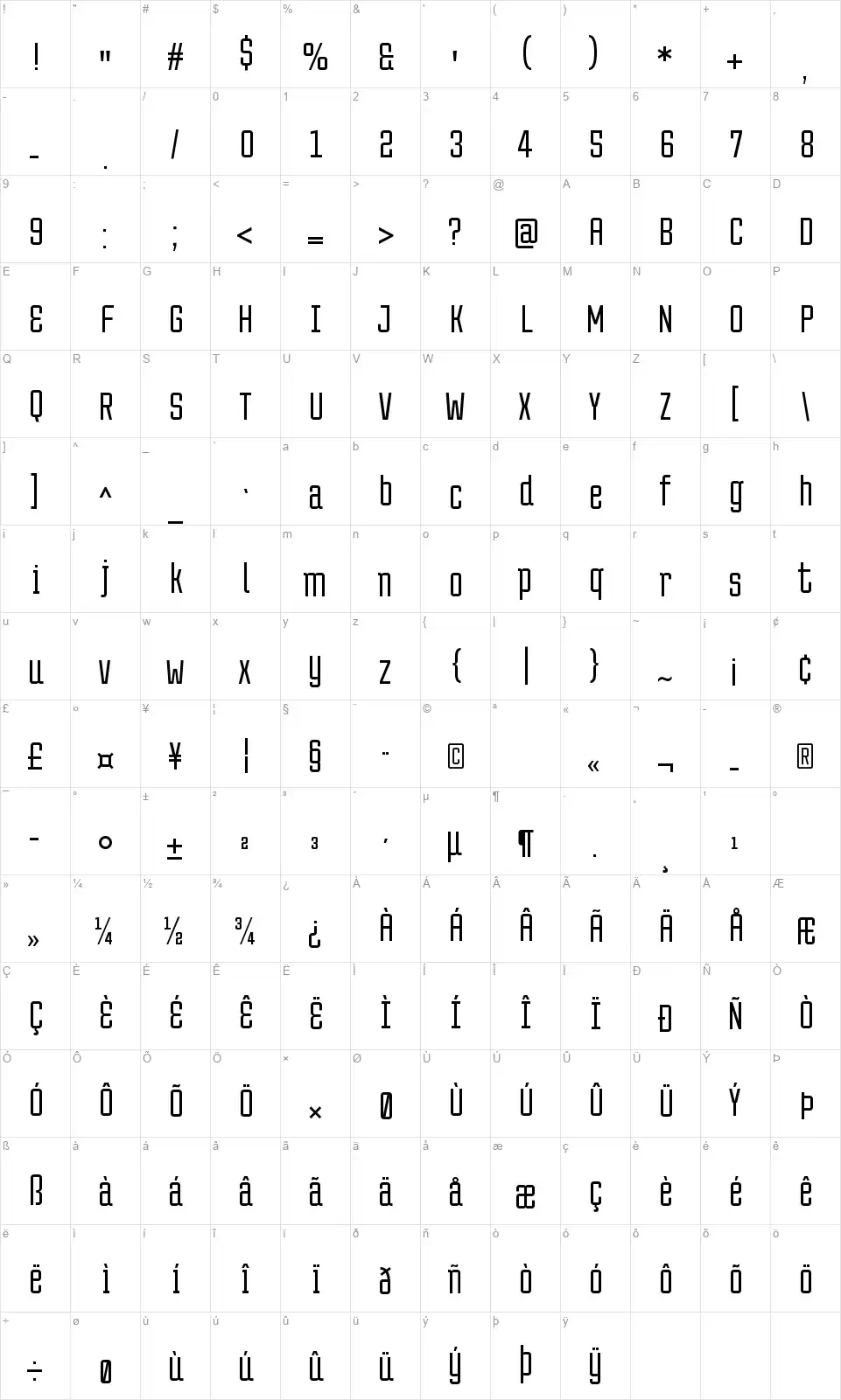 Tentramfont character map