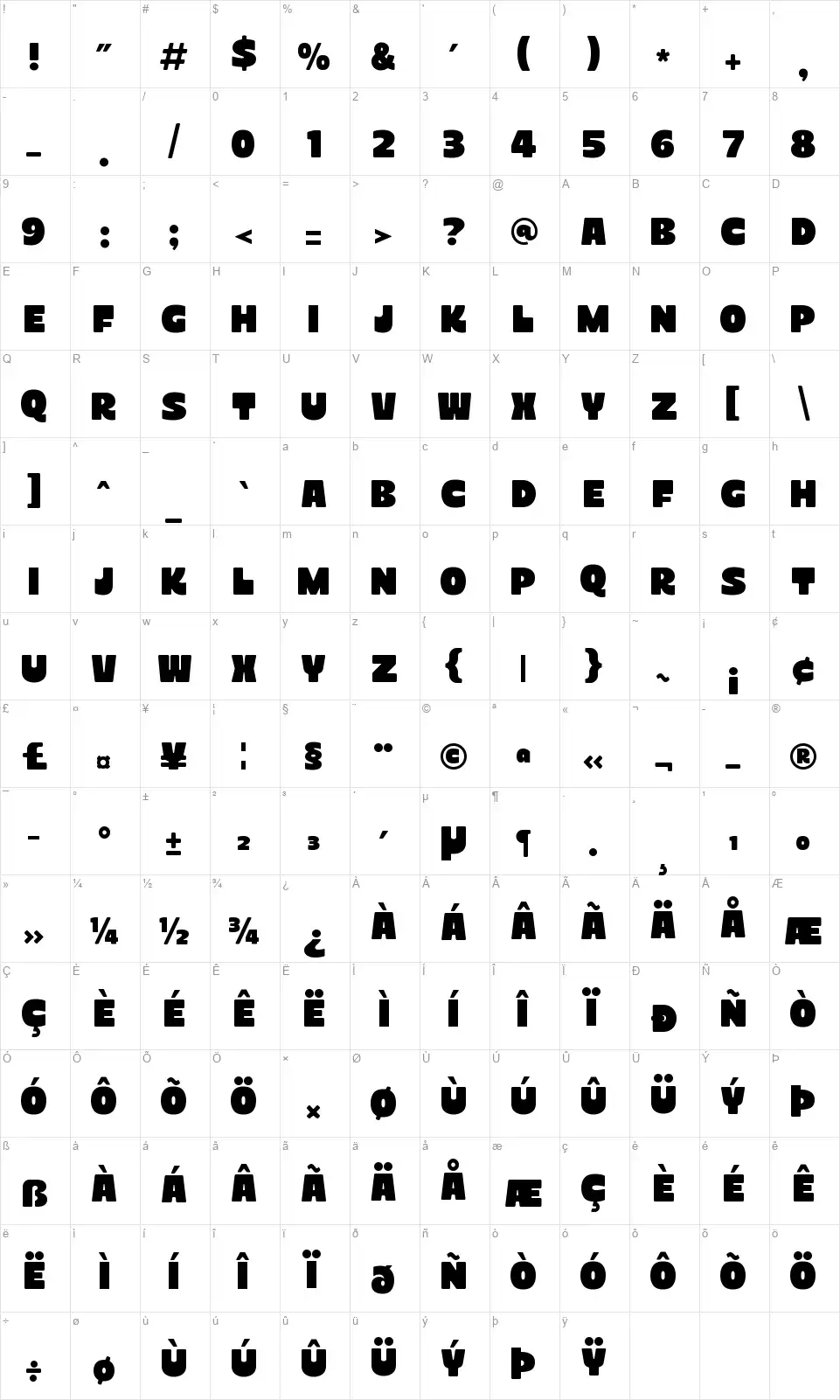 Terra Housefont character map