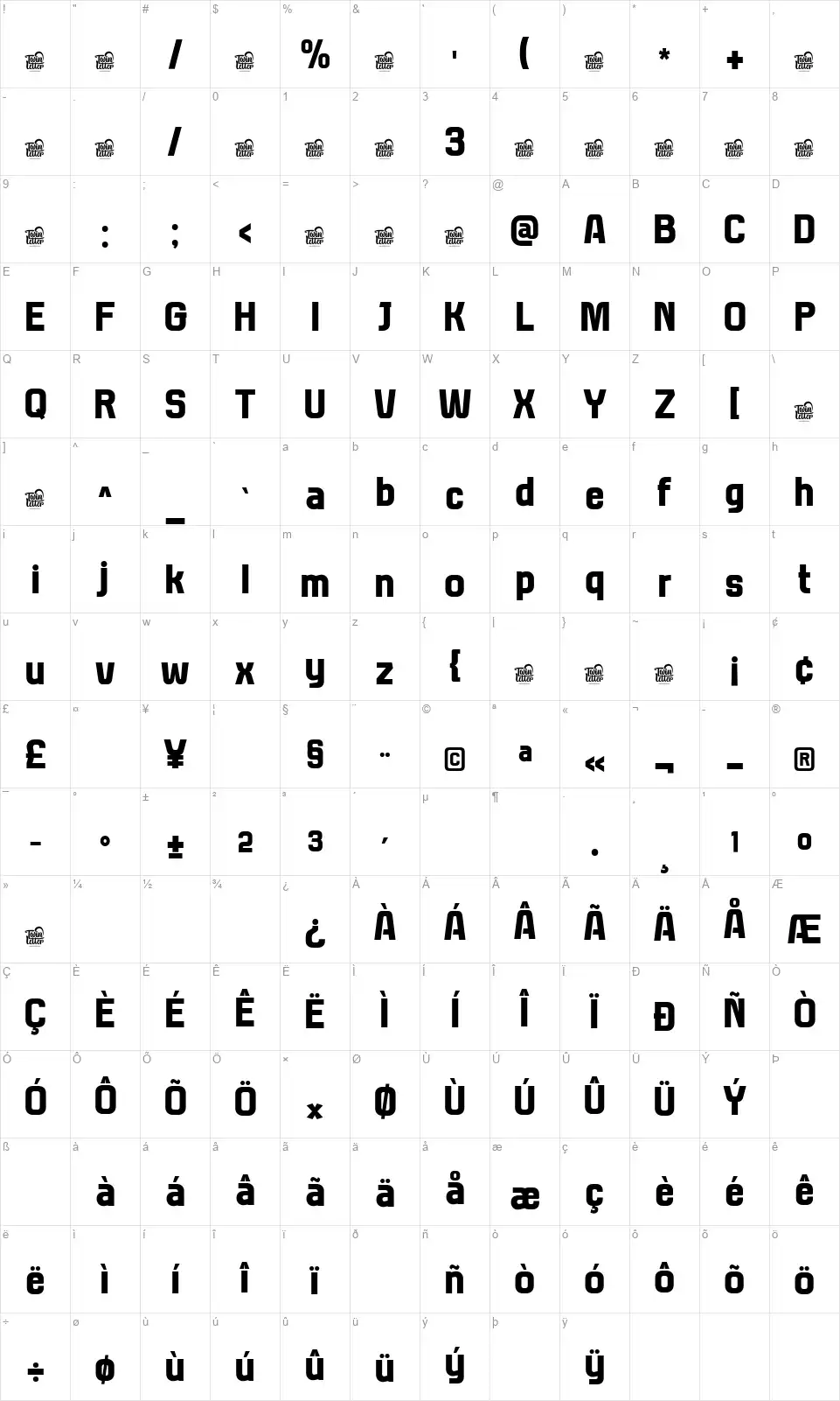 Thaber Blads Map Thaber Bladsfont character map