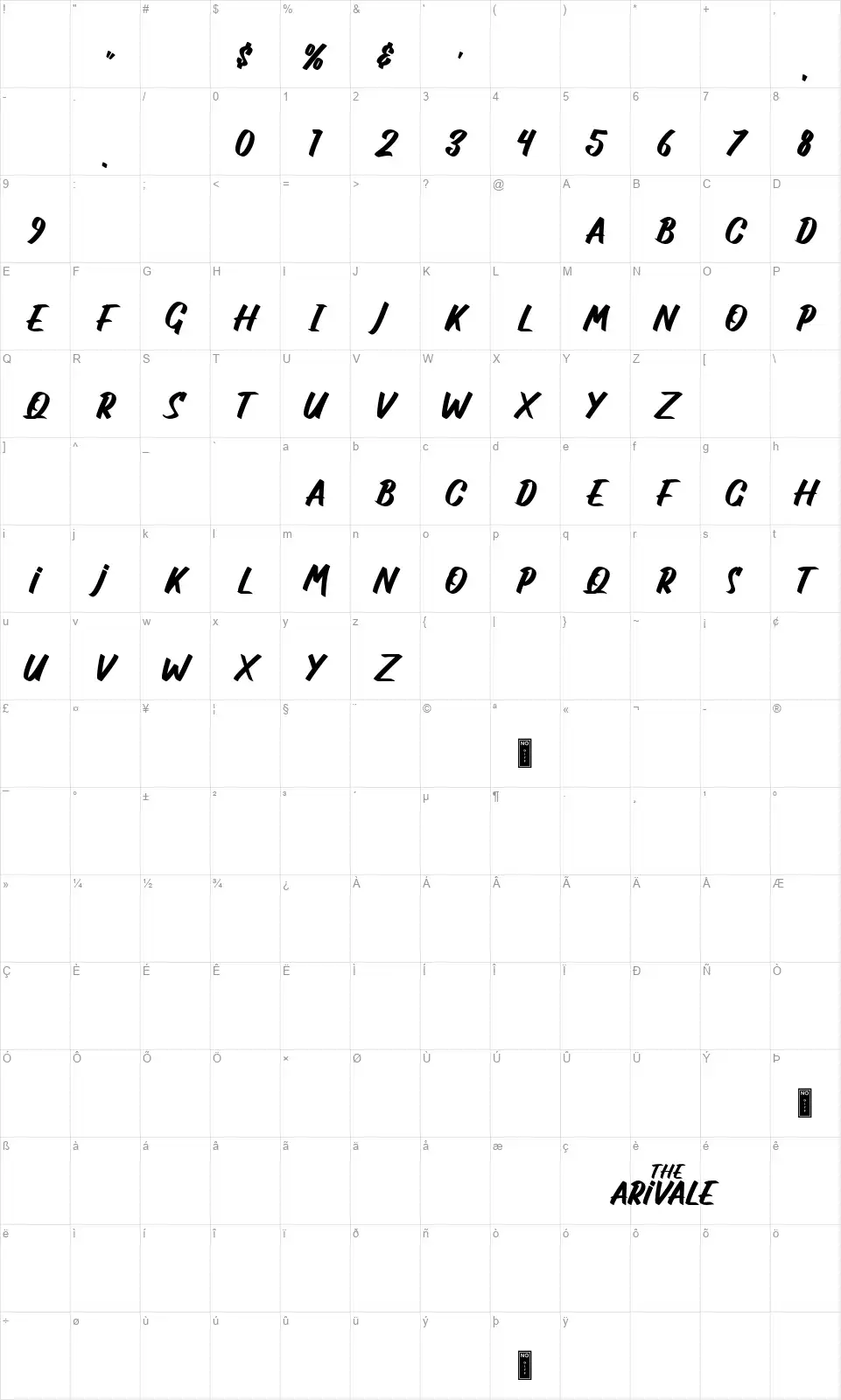 The Arivalefont character map