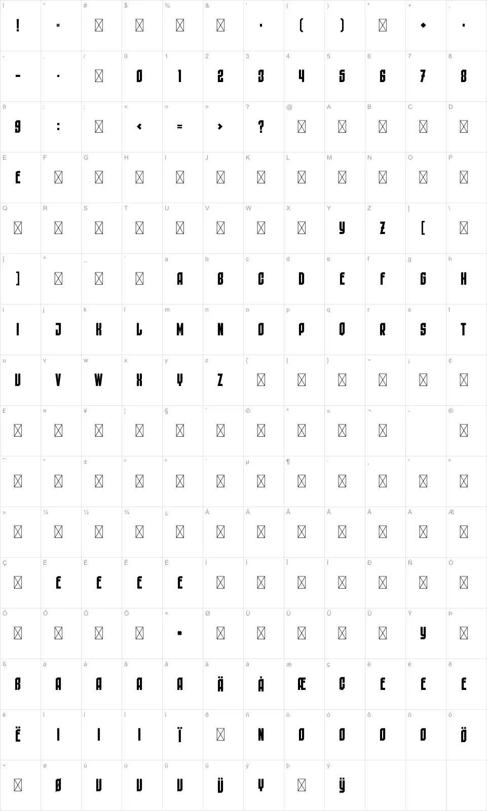 The Augustafont character map