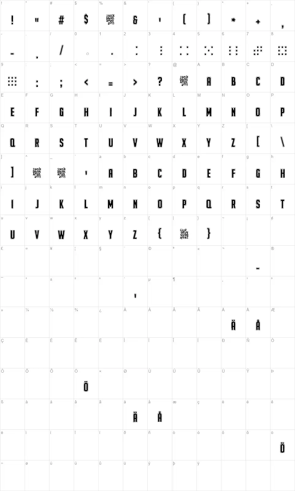 The Beginning Of Memoryfont character map