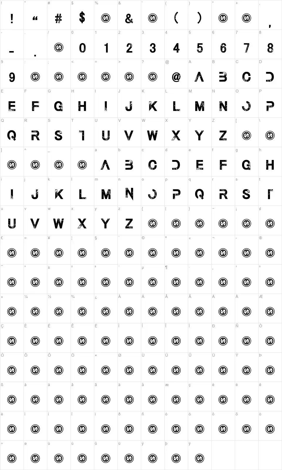 The Last Callfont character map
