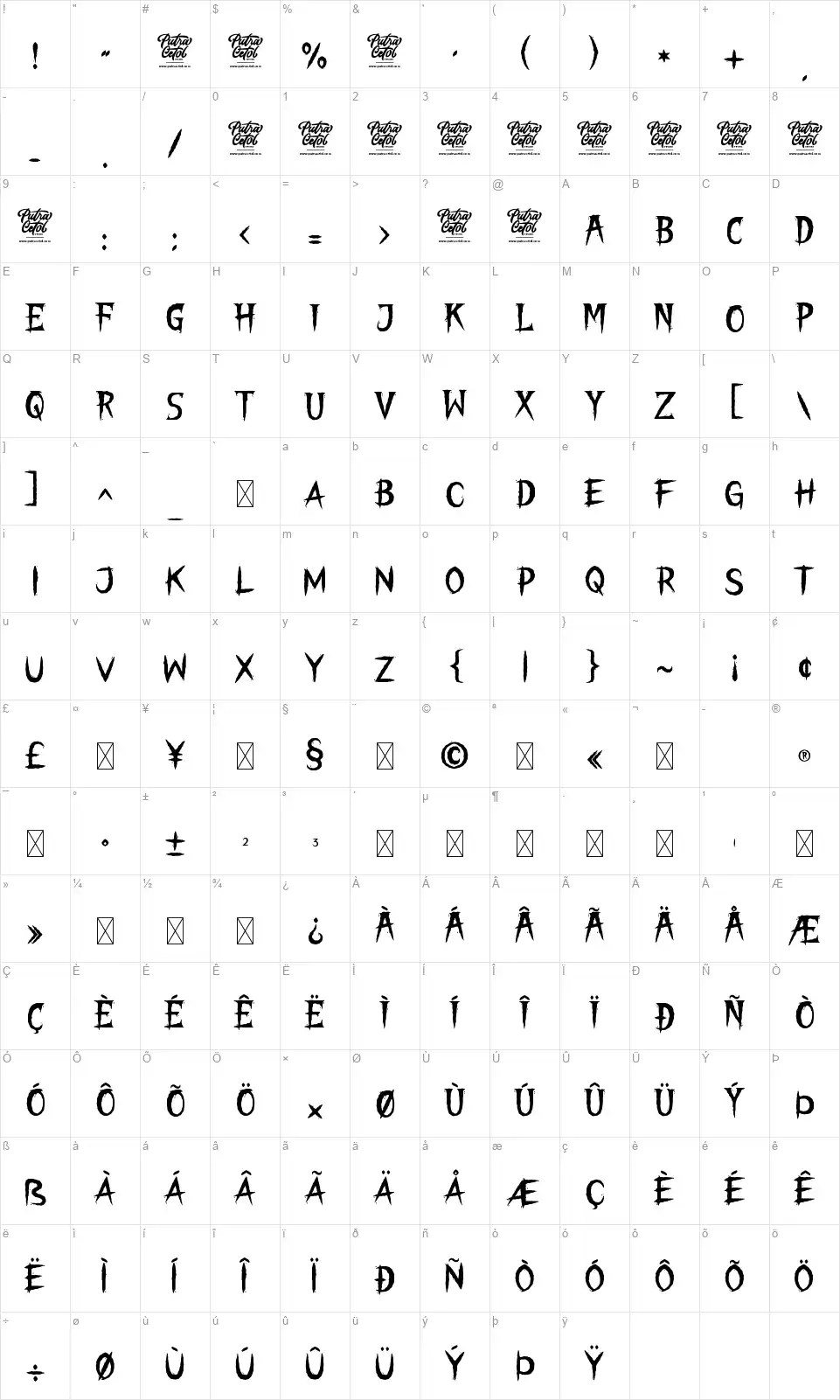 The Night Lampfont character map