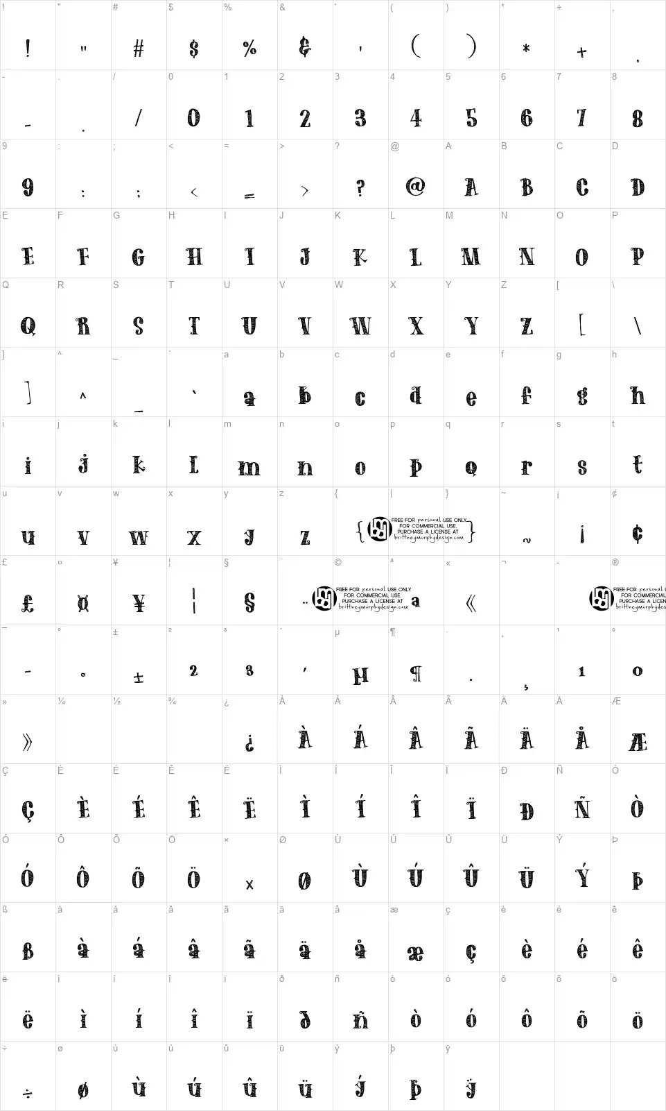 The Old Forestfont character map