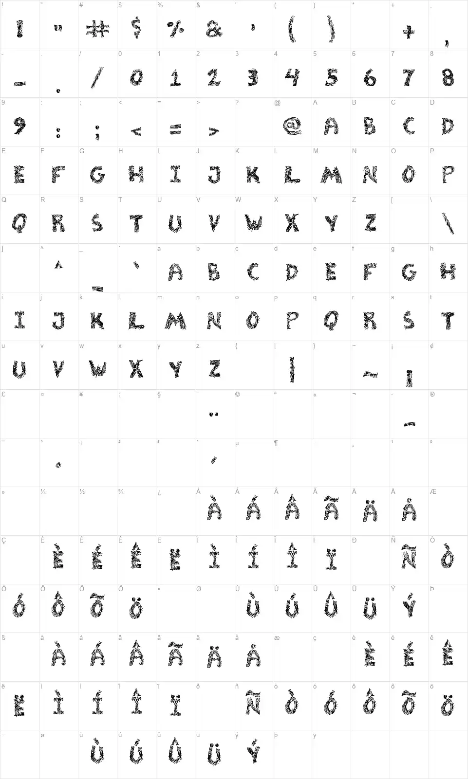 The Tribalation Stfont character map