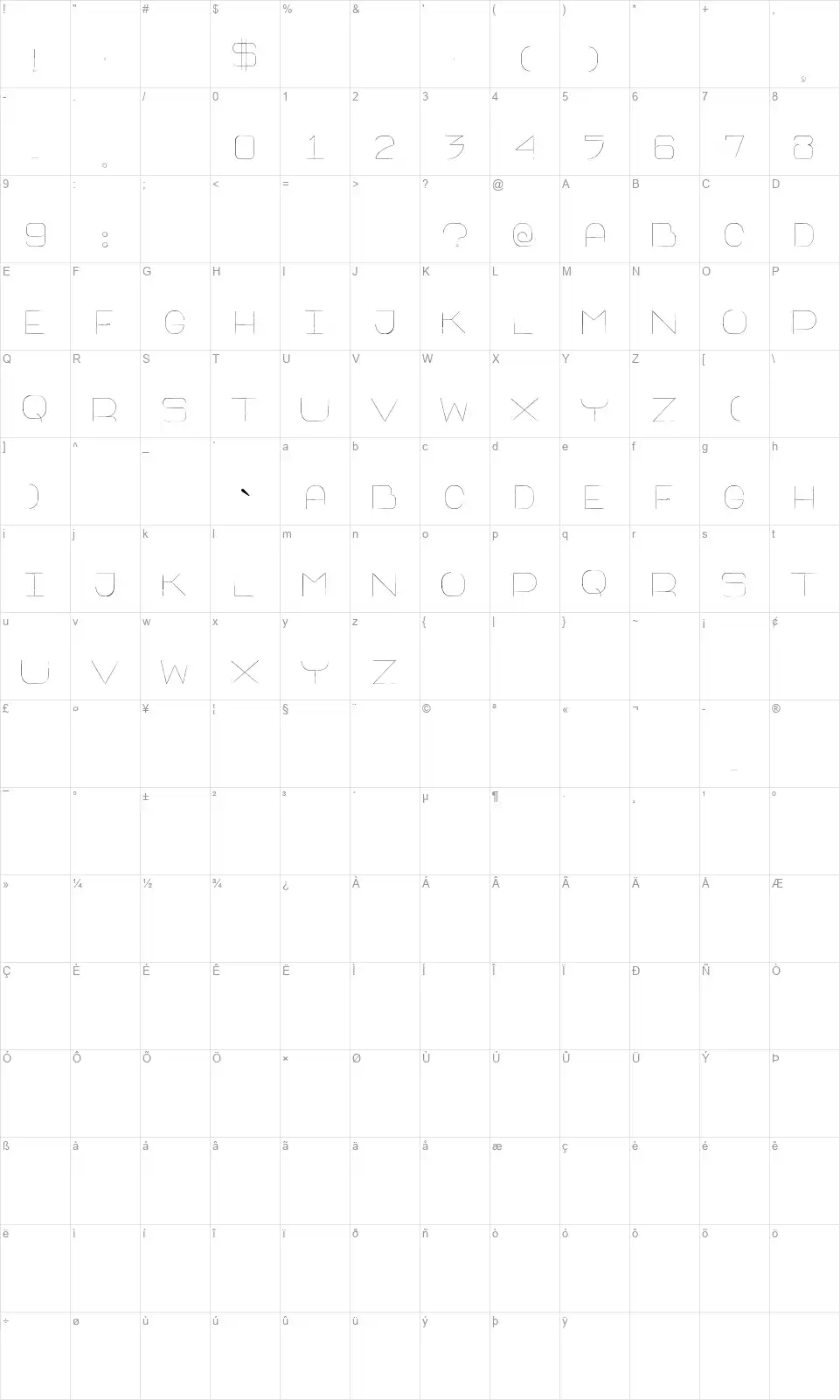 Thin Franqfont character map