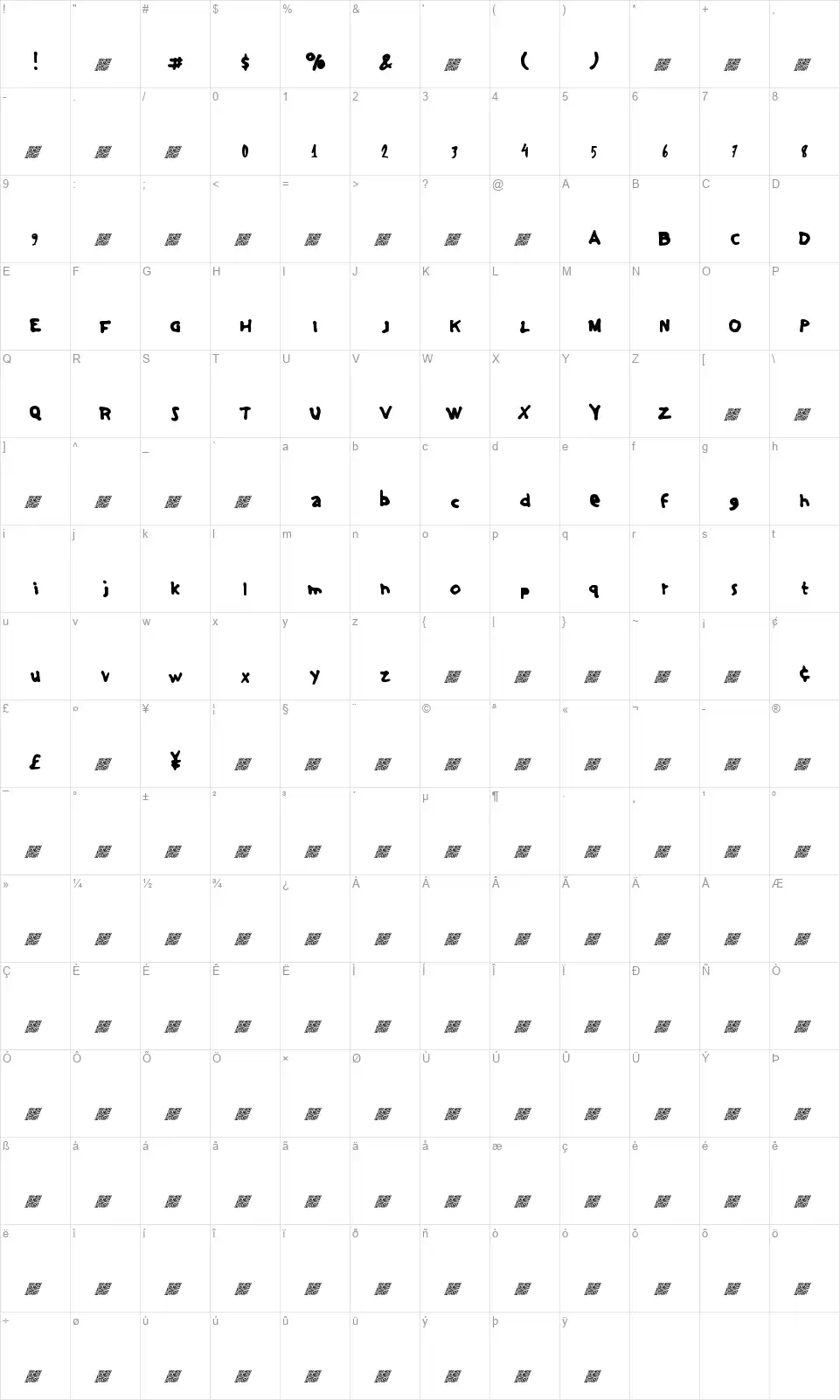 Thinking Academic DTfont character map