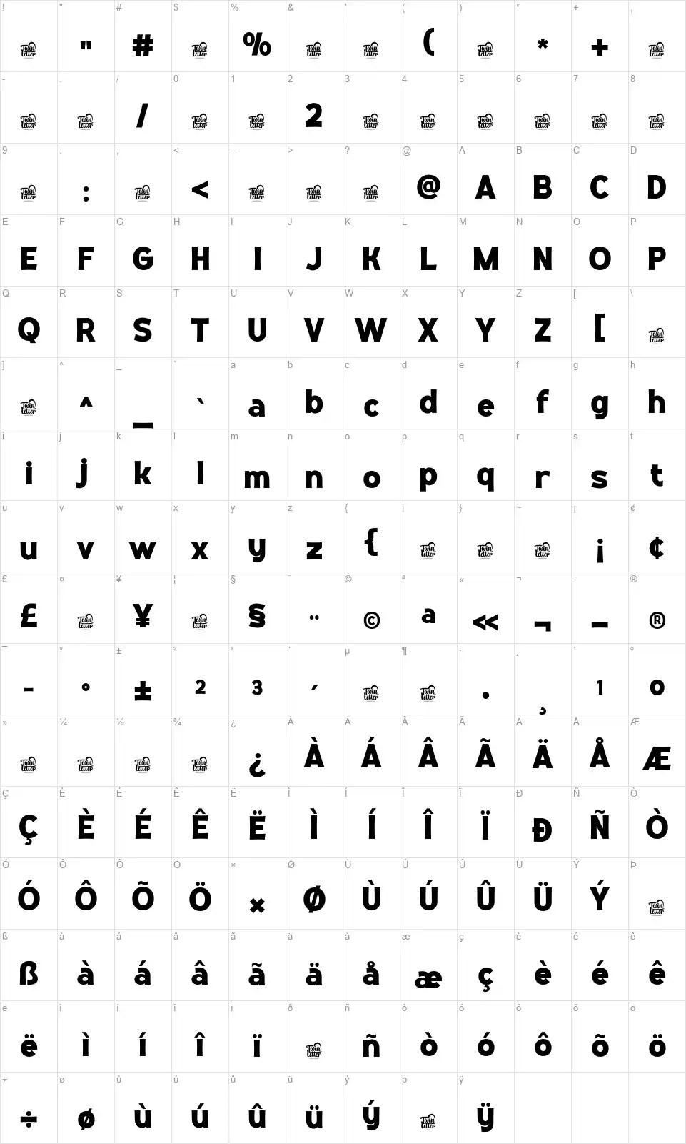Thio Filmenfont character map