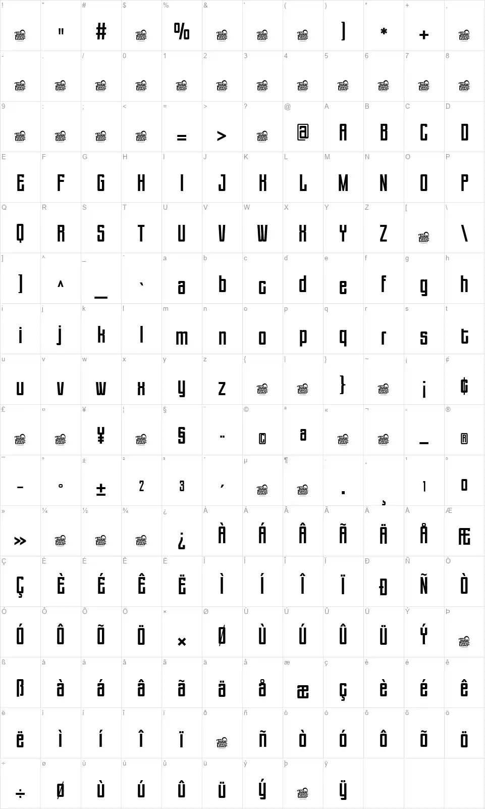 Throlaconfont character map