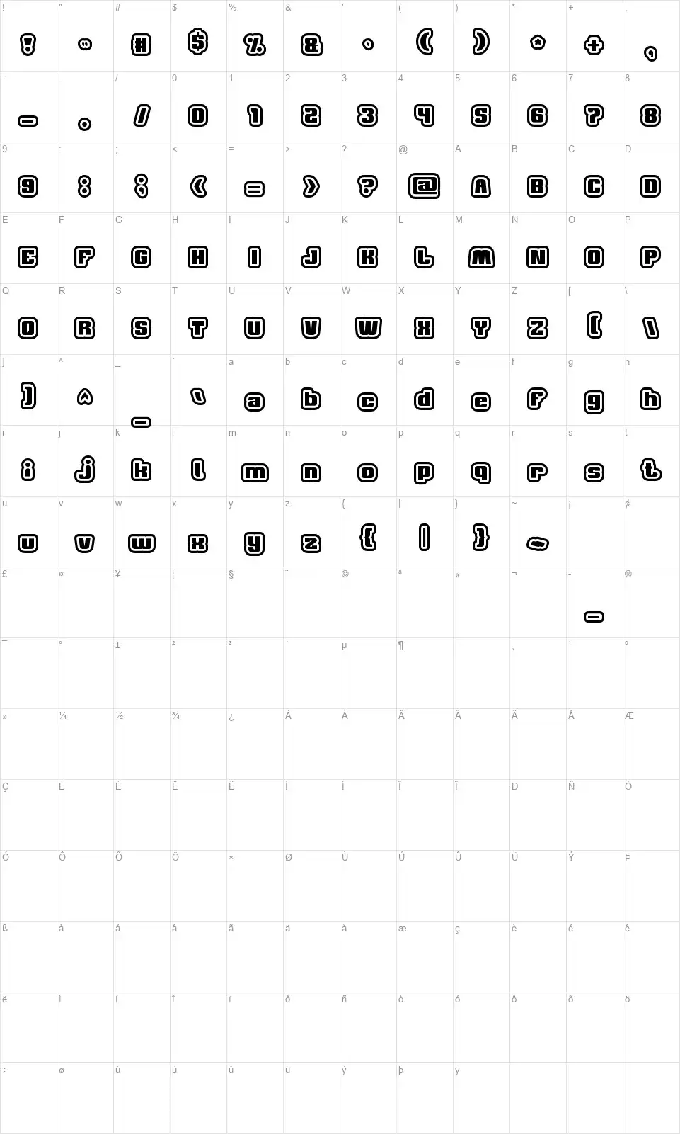 Thumbs Upfont character map