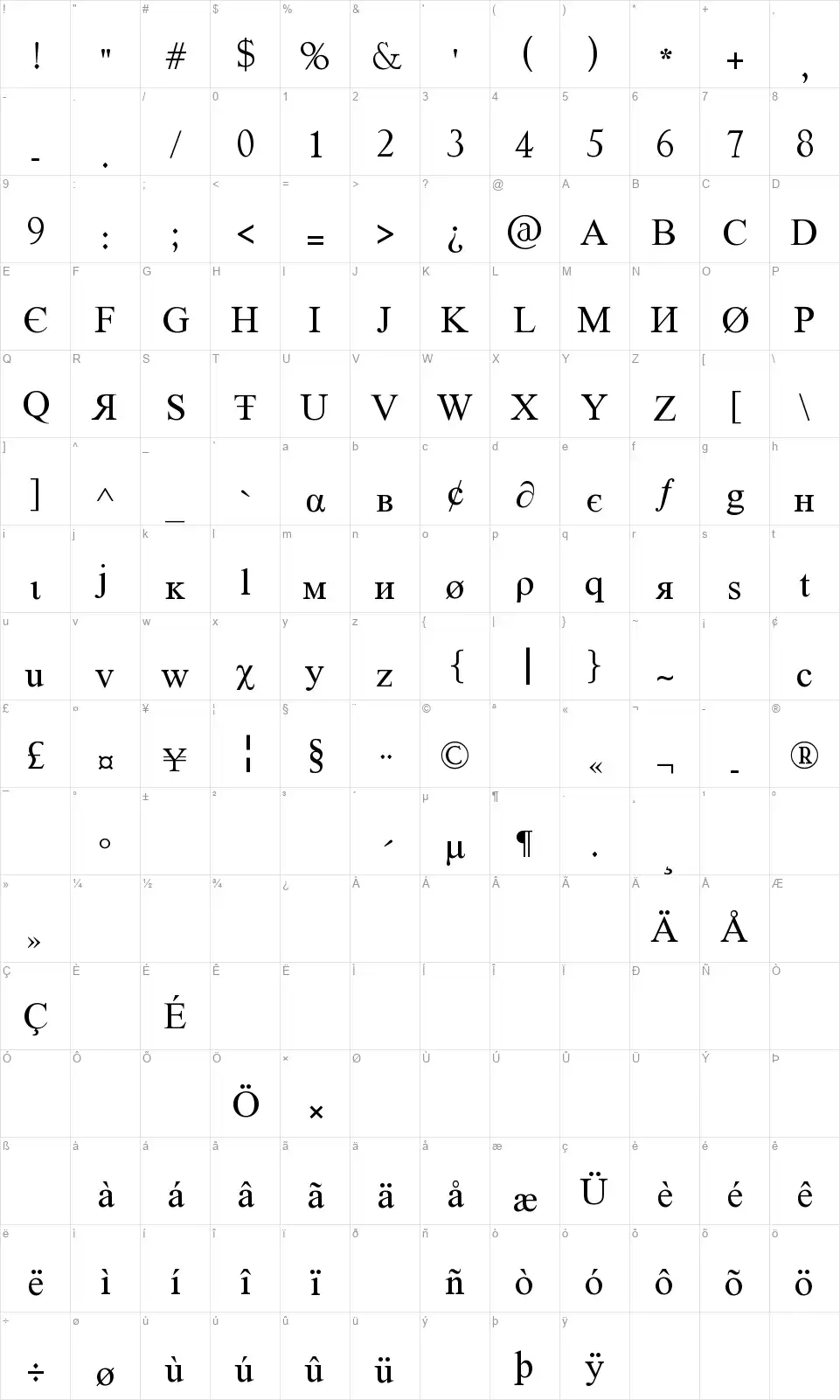Tiboo 5 fontfont character map