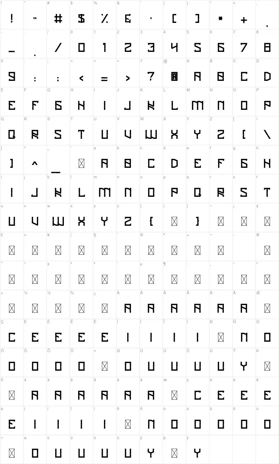 Tigeriousfont character map