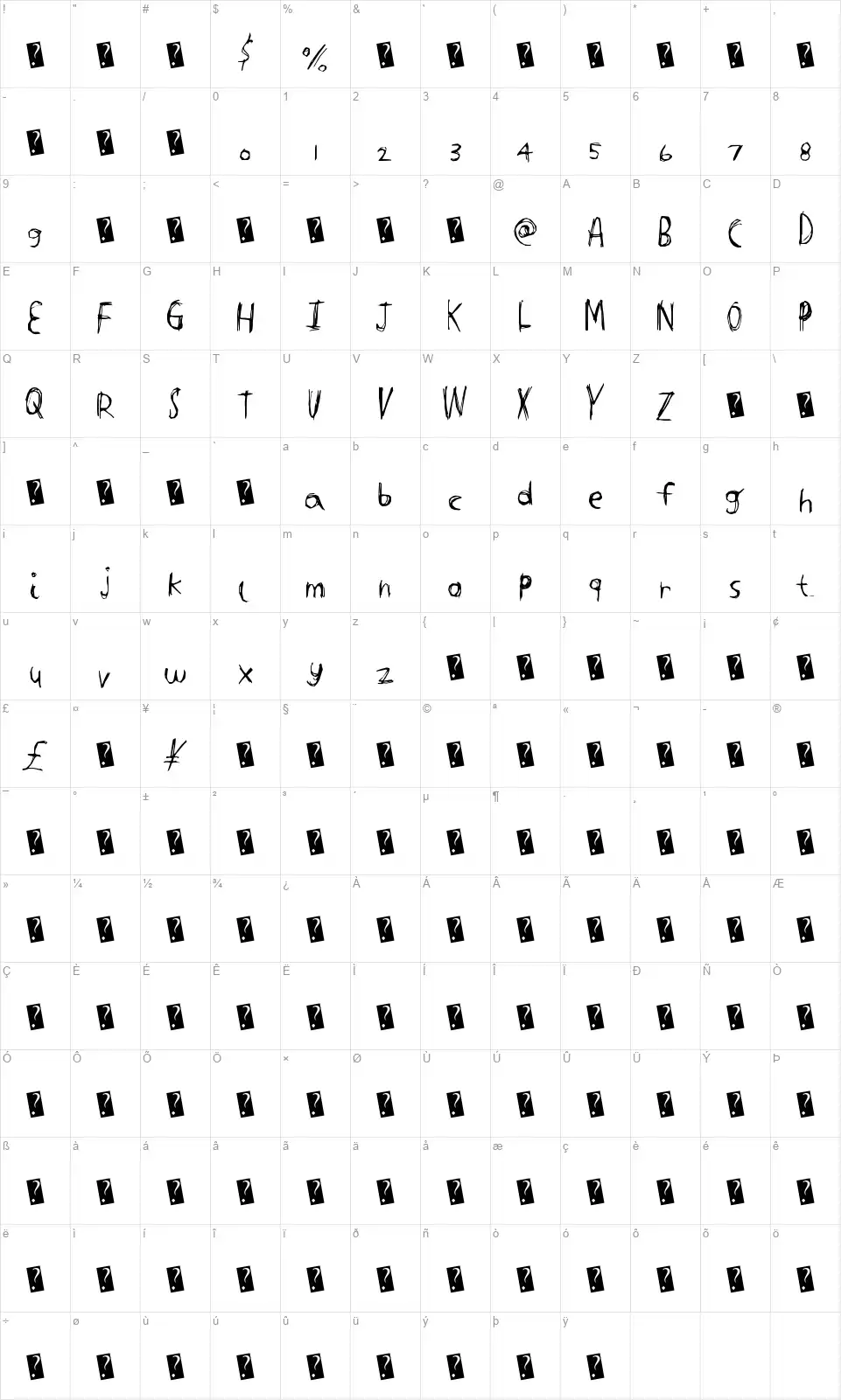 Tight Carvefont character map