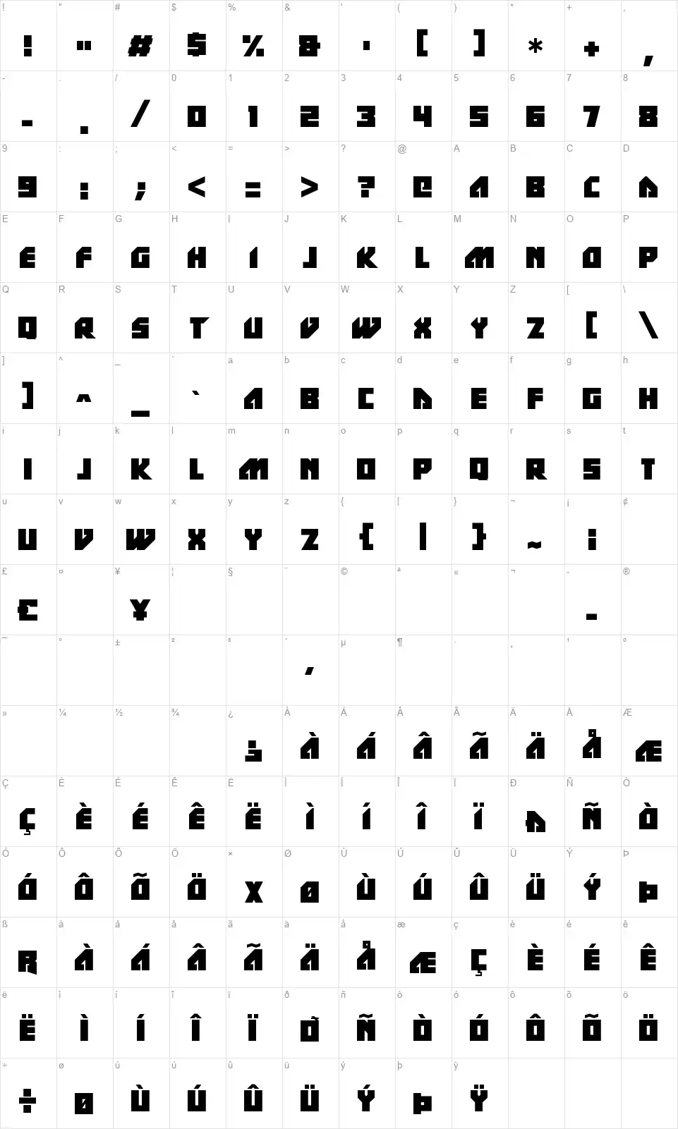 Time Trapfont character map