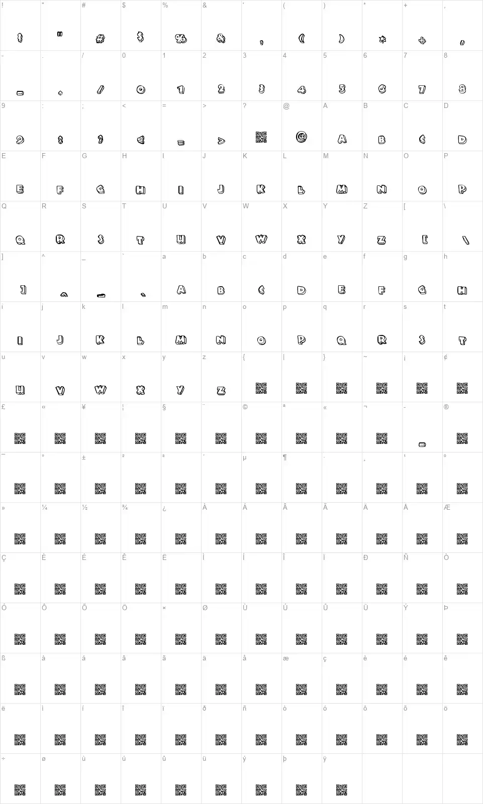 Tiny Shackfont character map