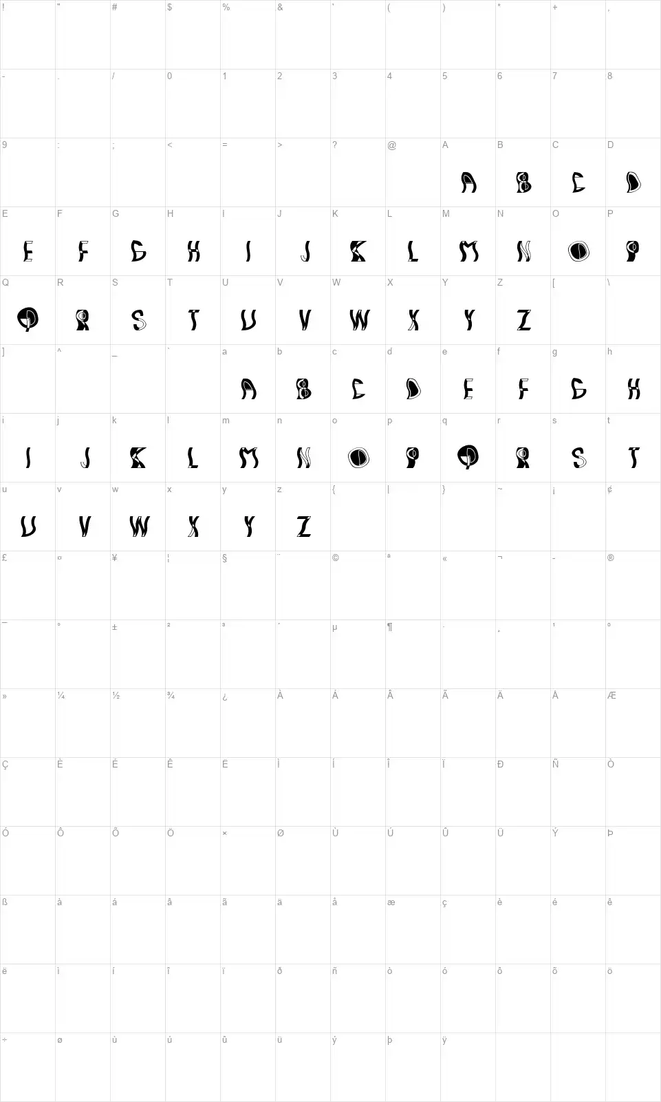 Tirahanfont character map