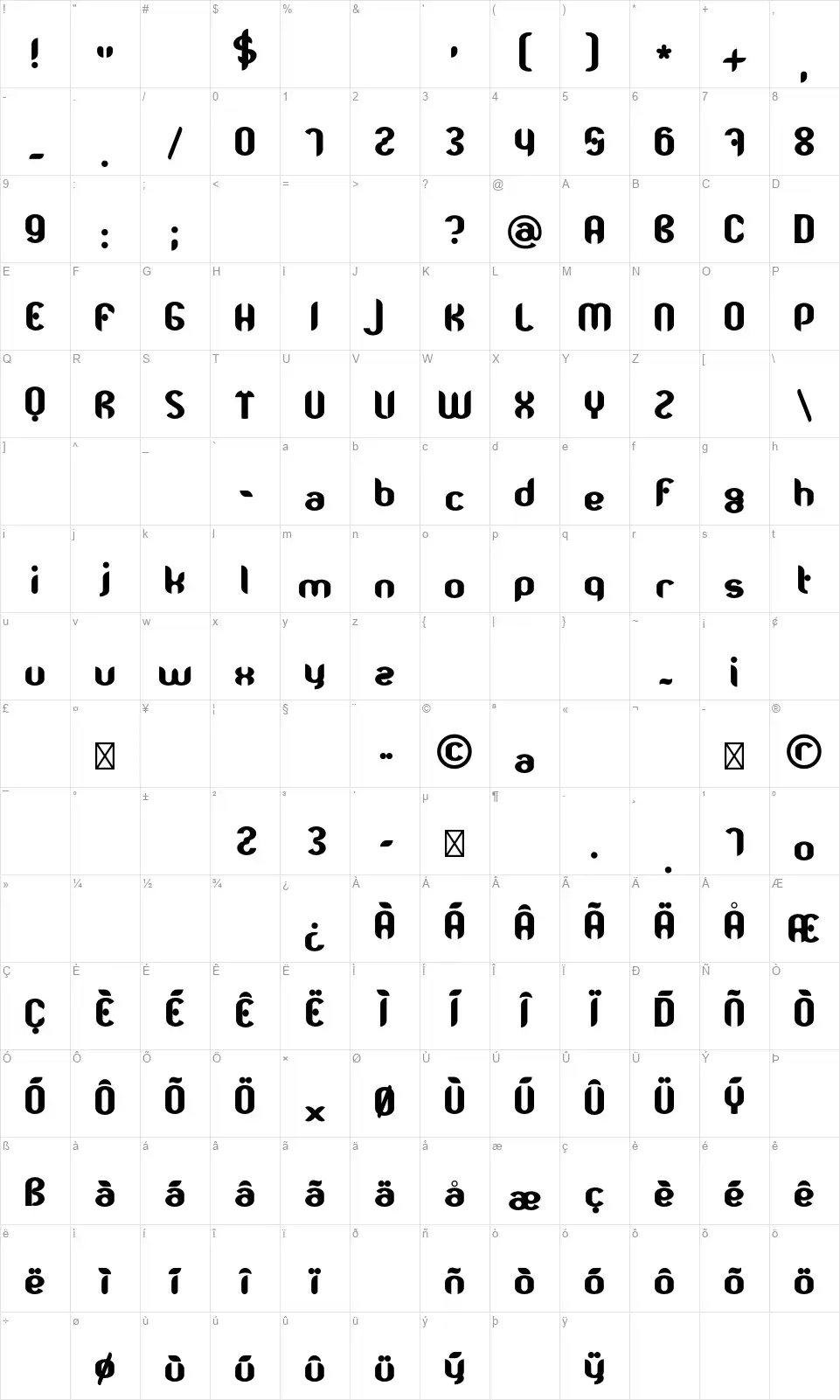 TJK Moostfont character map