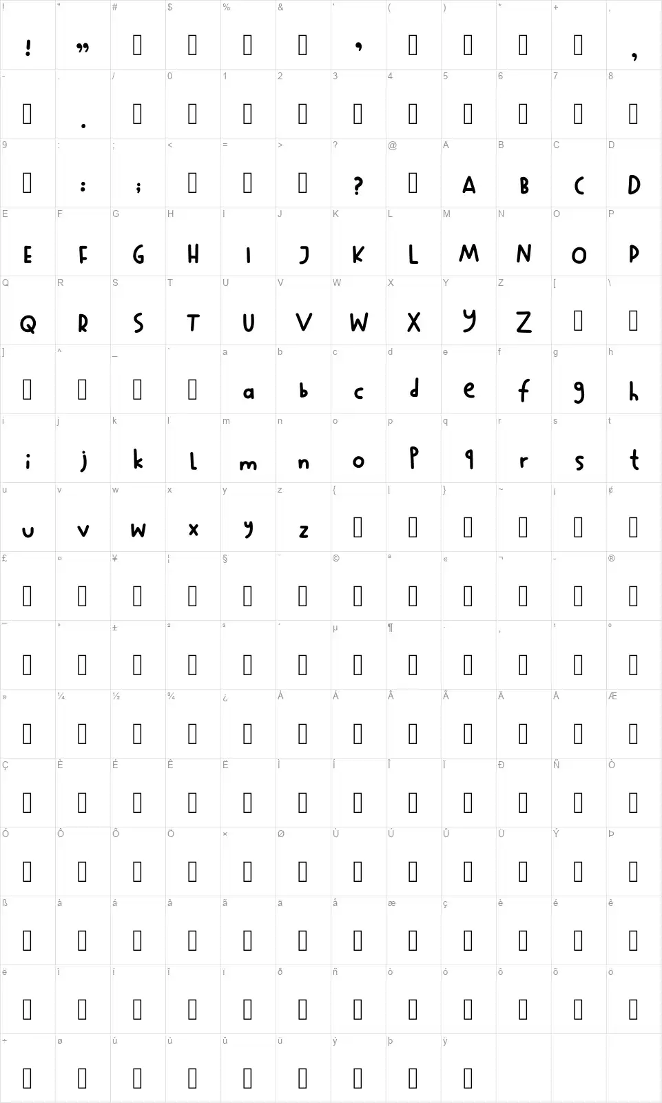 Todayfont1font character map