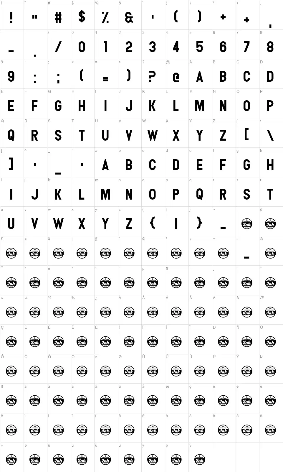 Torque Sensefont character map