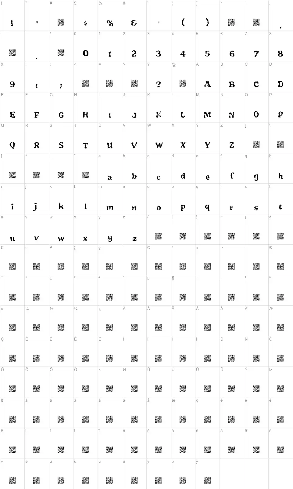 Total Freakfont character map