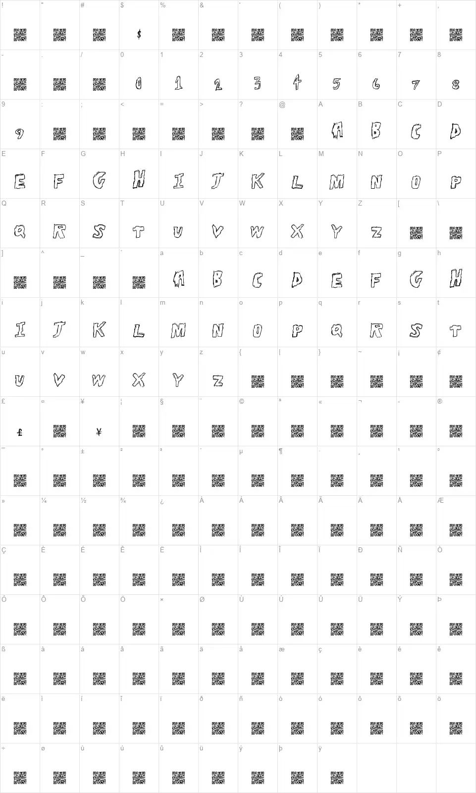 Tough Horrorfont character map