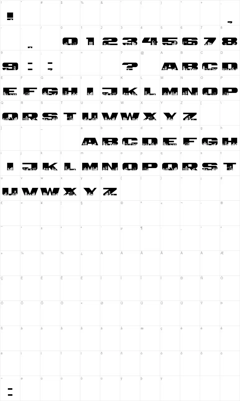 Townscapefont character map