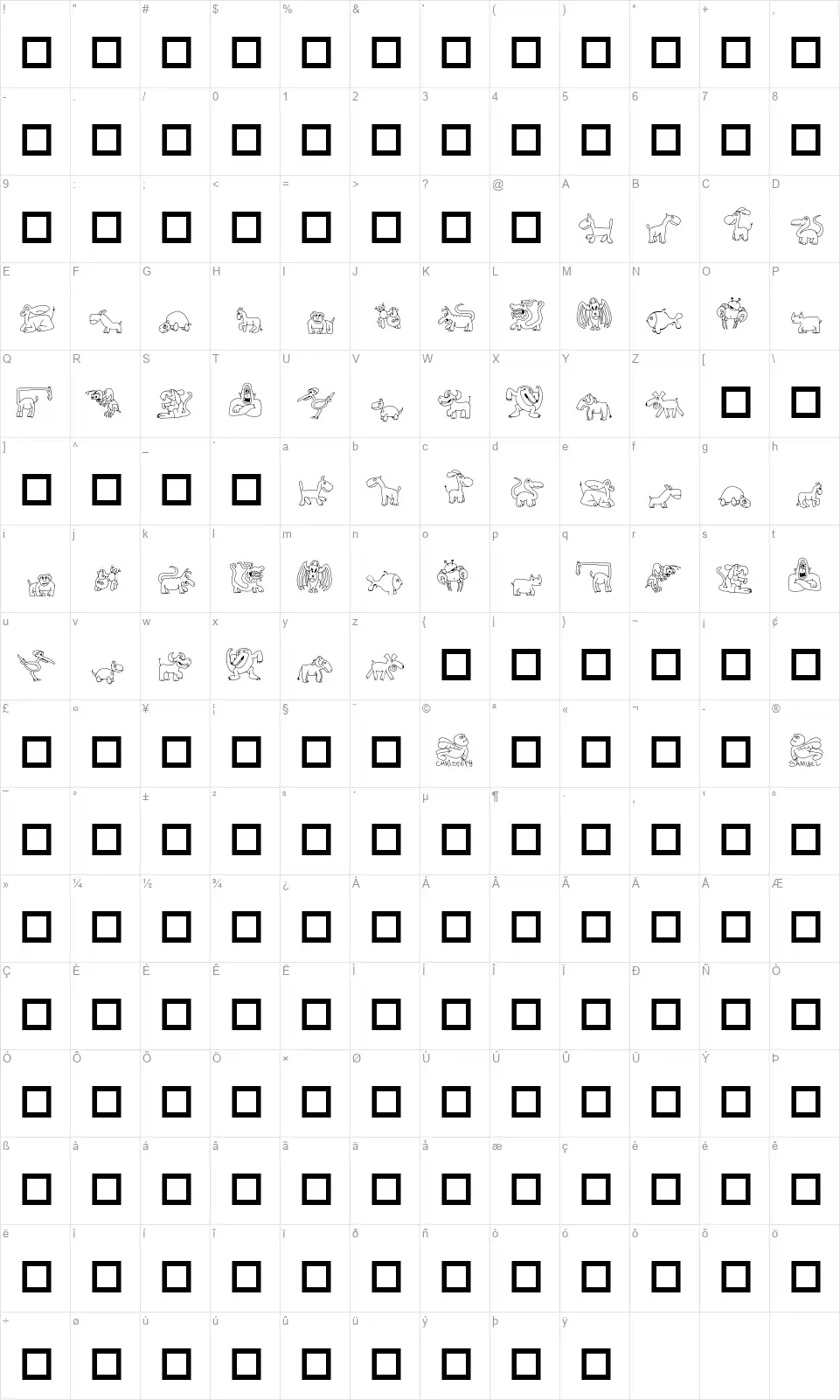 TPF Ubiquitousfont character map
