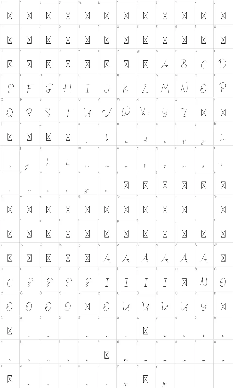Treated Goodfont character map