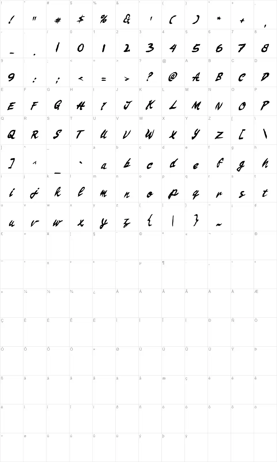 Tree Shootsfont character map
