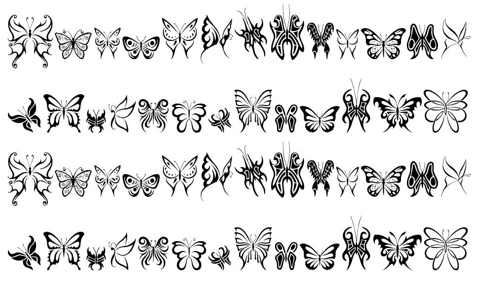 Tribal Butterflies font specimens
