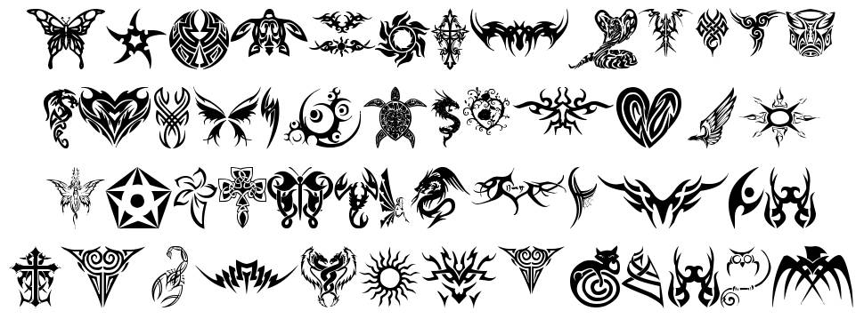 Tribal Tattoo font specimens