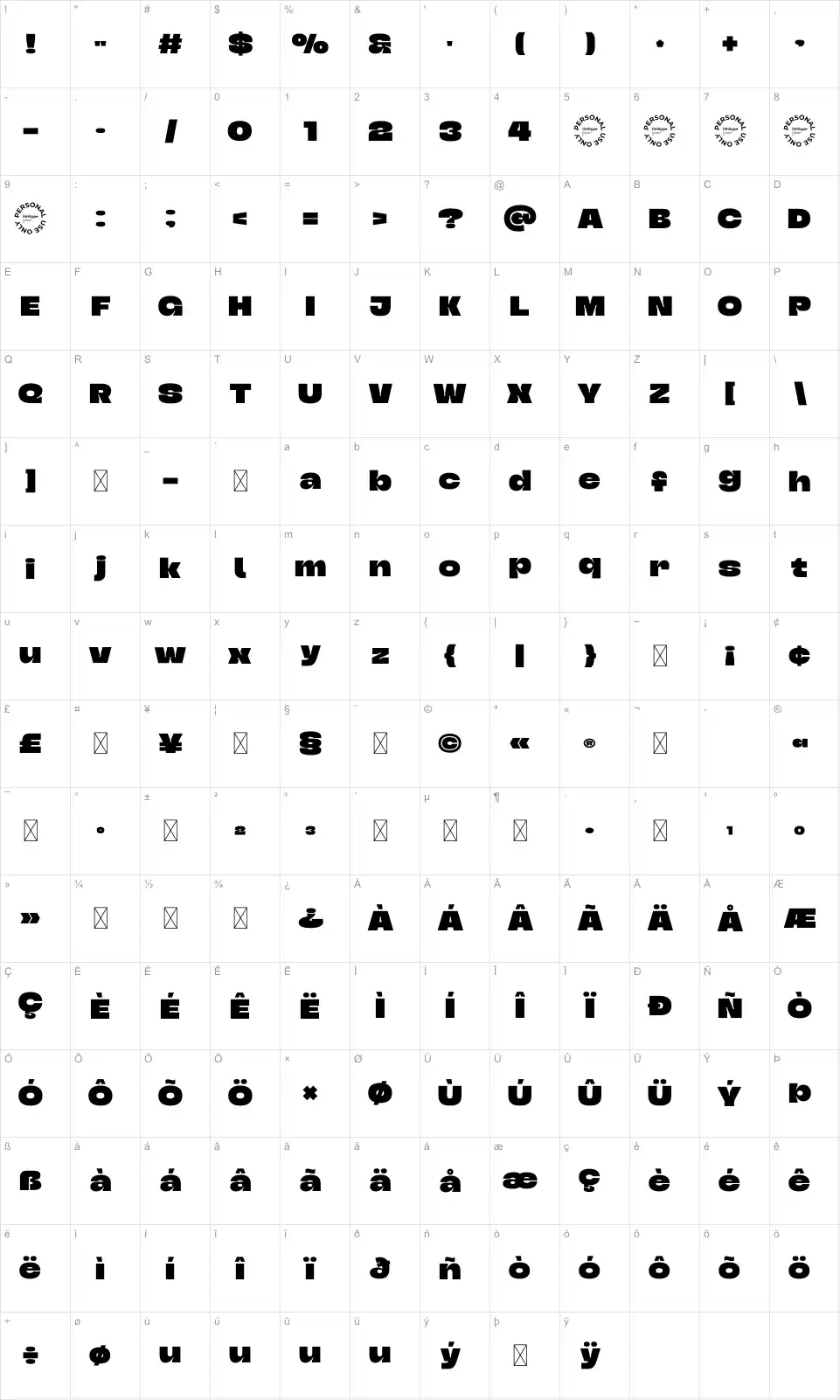 Triver Map Triverfont character map