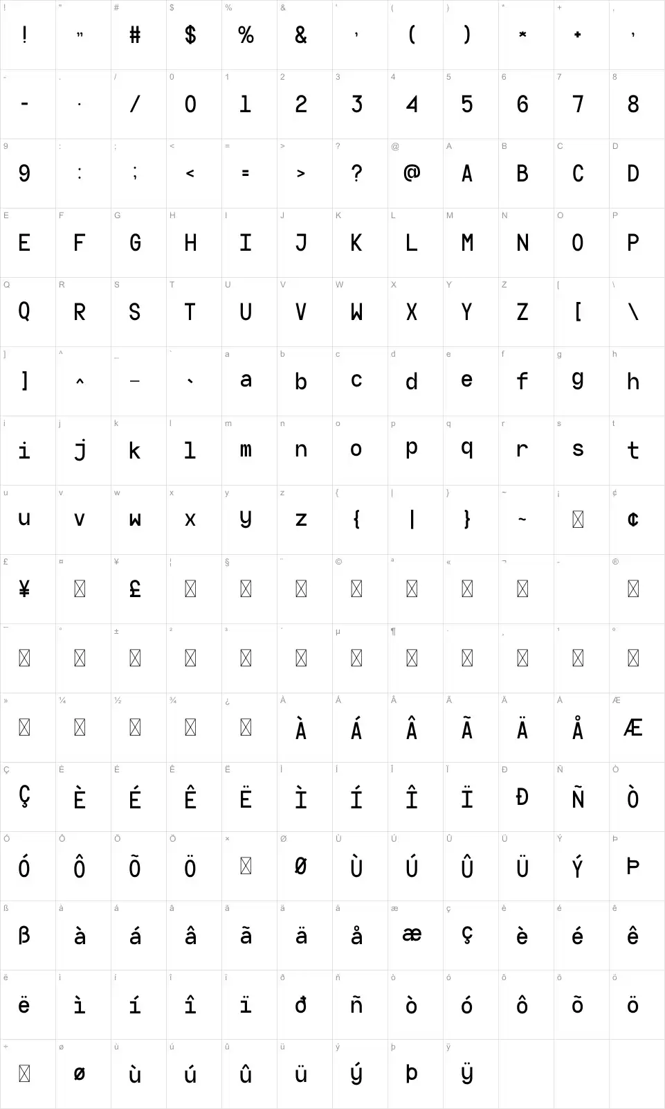 Tropez Map Tropezfont character map