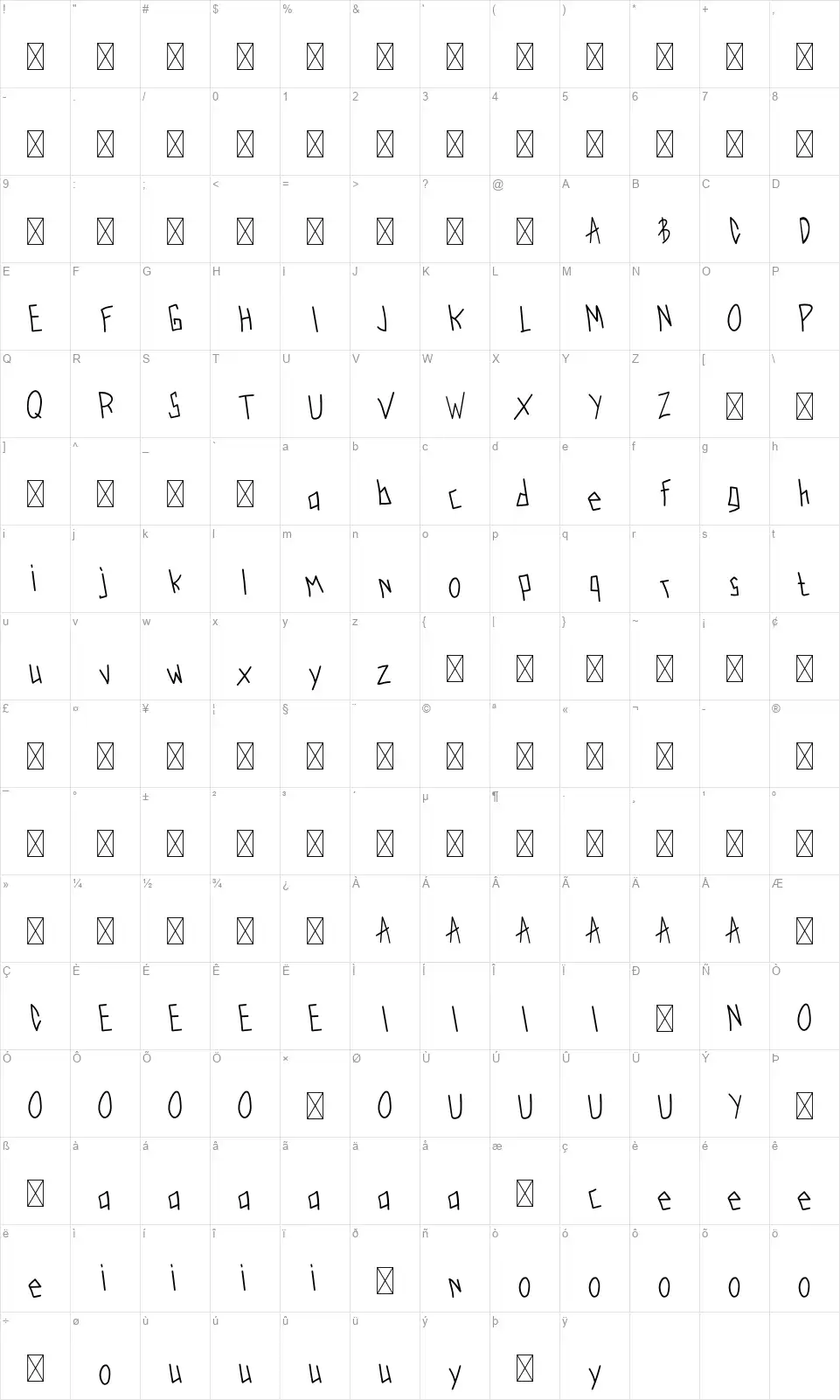 Trumvolionfont character map