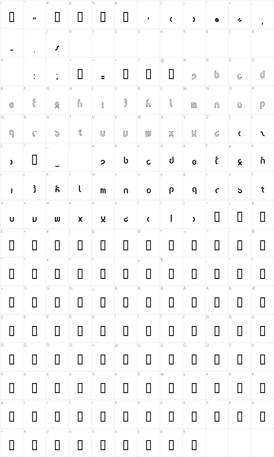 Tsunamifont character map