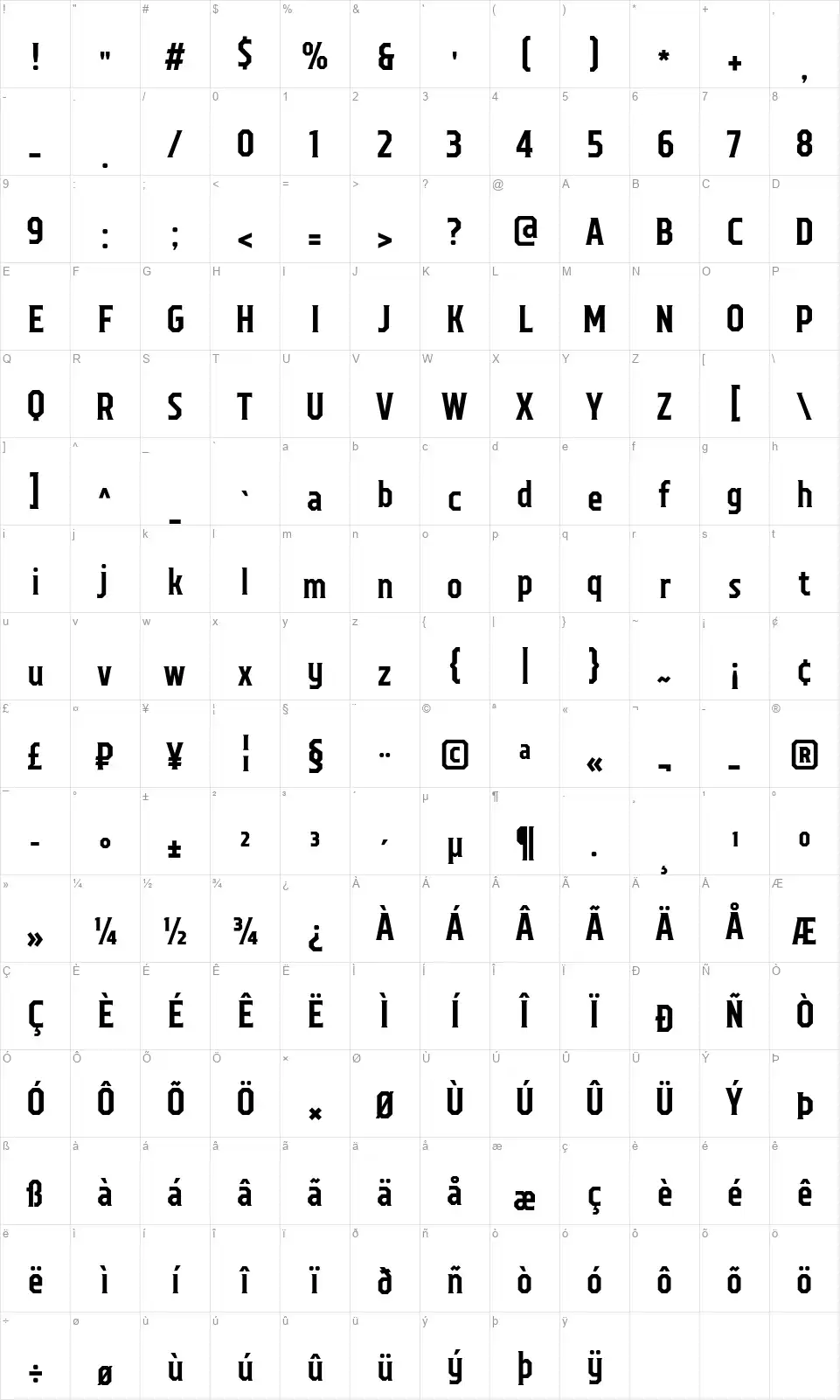TT Octasfont character map