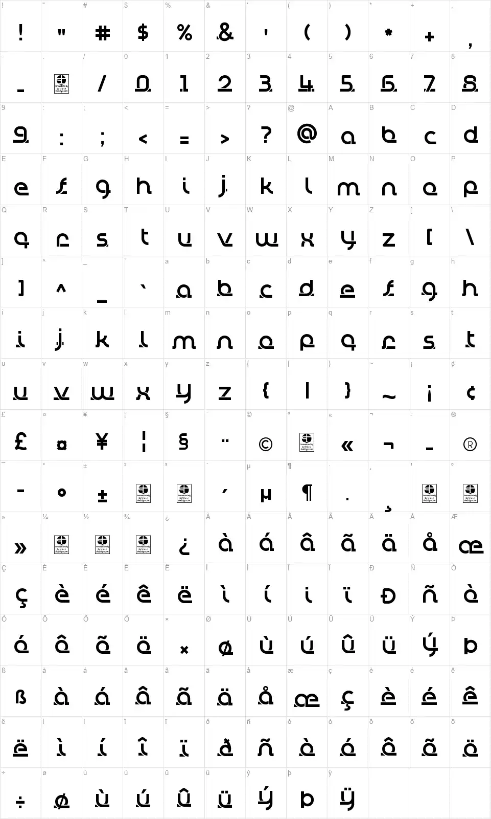Tuallyfont character map