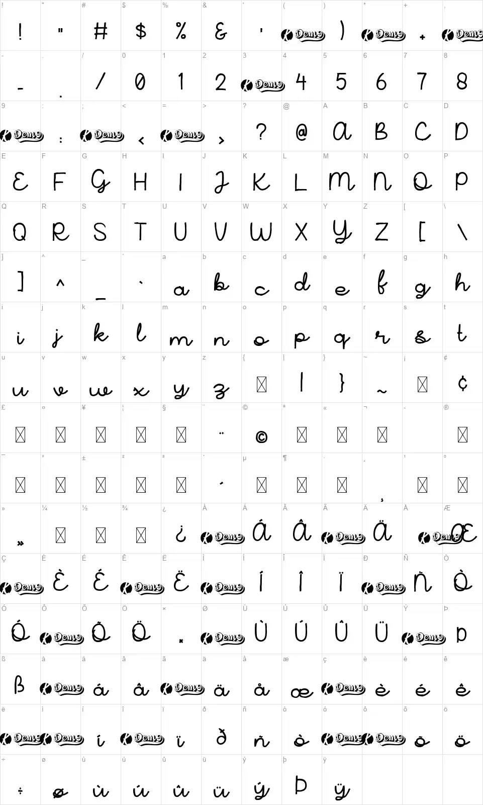 Tuesday Morningfont character map