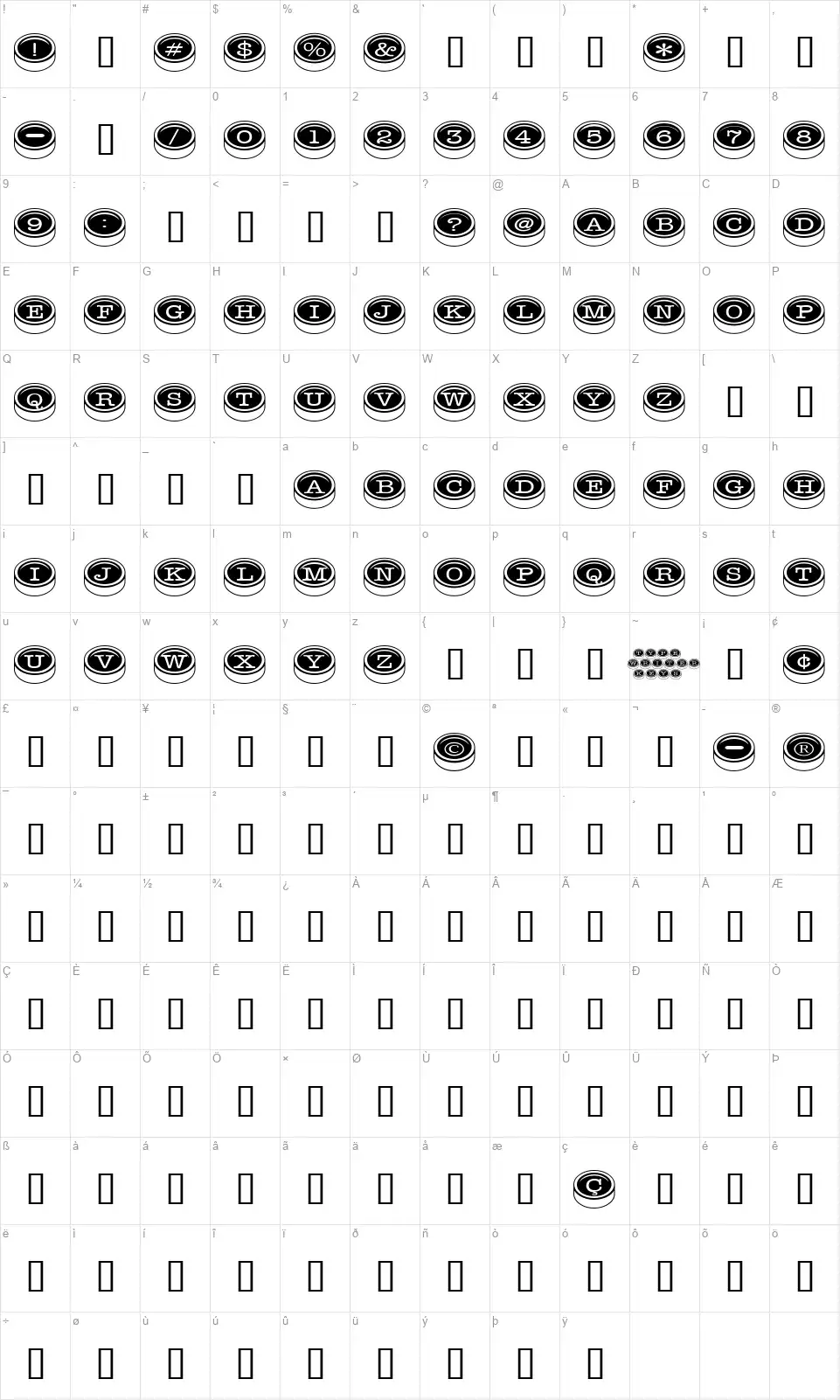 Typewriter Keysfont character map