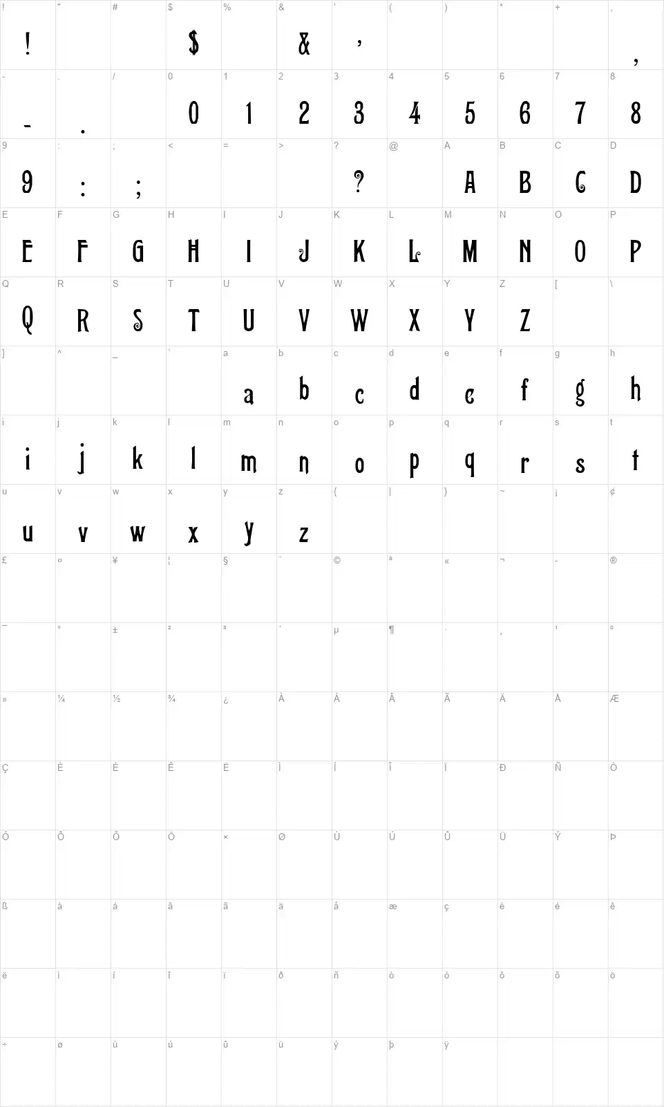 Typo MS&J Map Typo MS&Jfont character map
