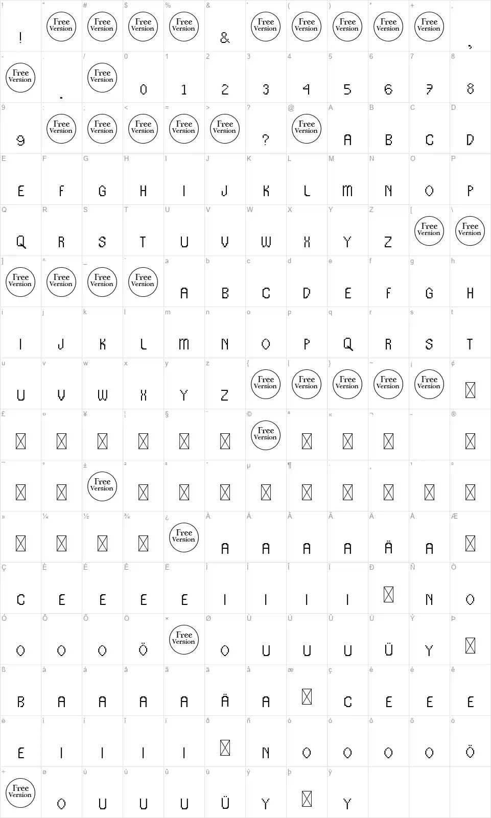 Ugly Bytefont character map