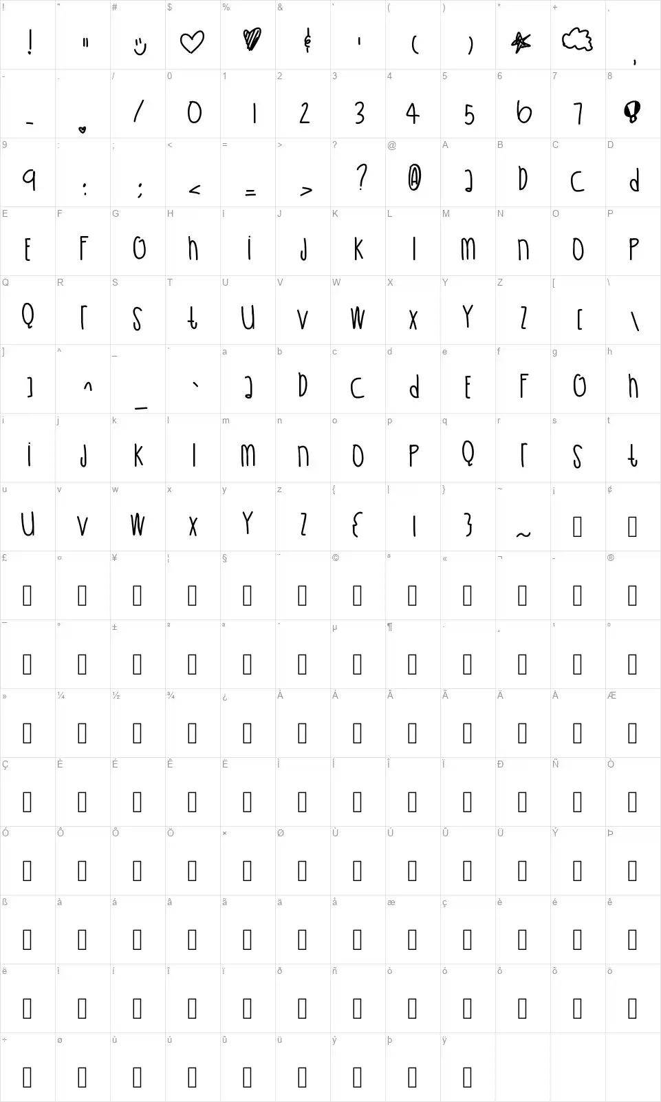 Ultra Violetfont character map