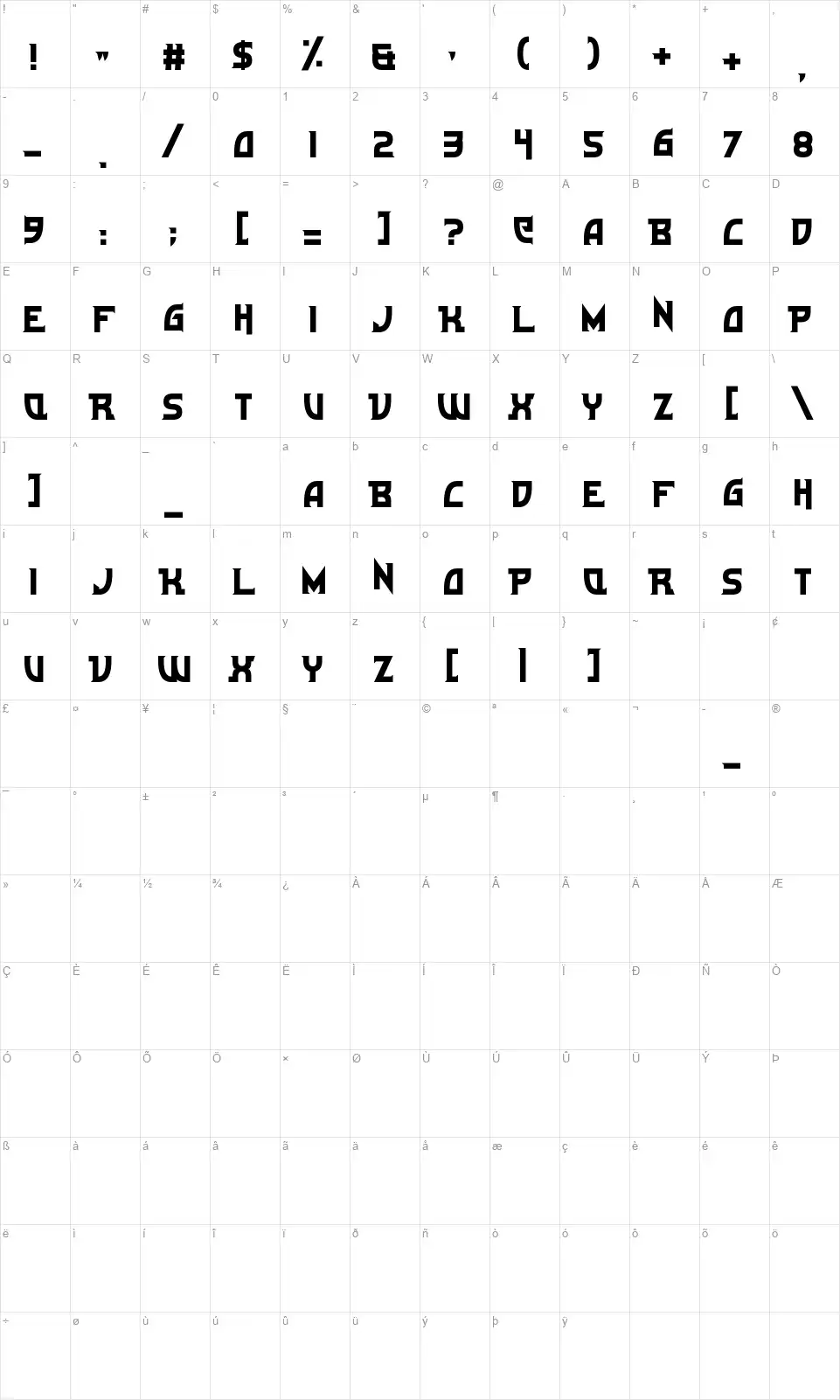Ultramarinefont character map