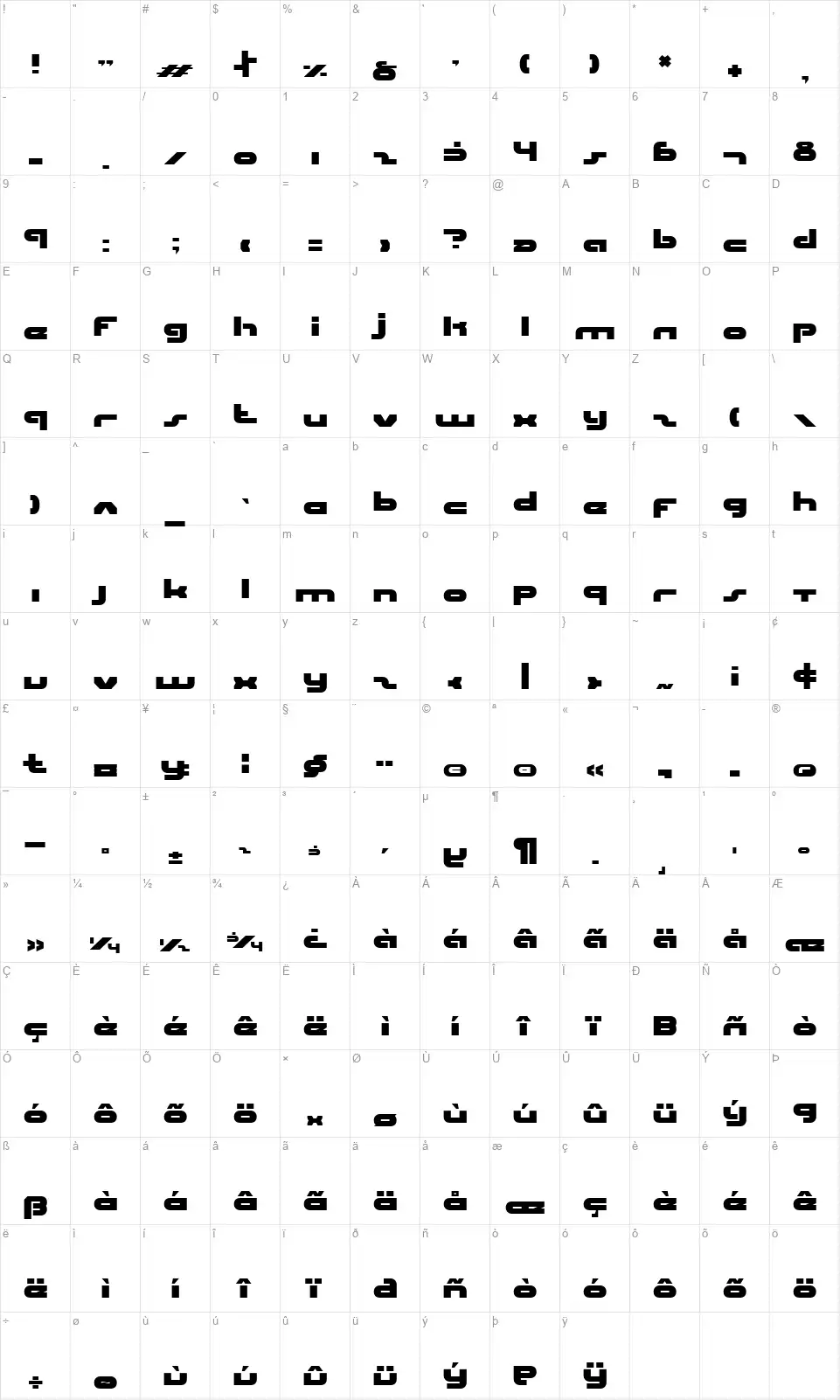 Uni-Solfont character map