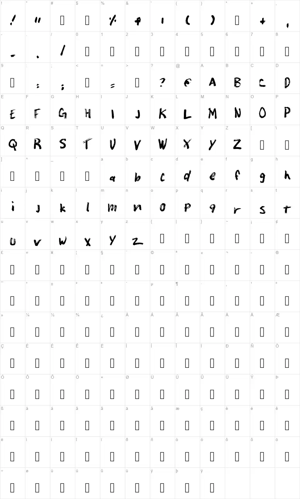 Unkempt Penmanshipfont character map