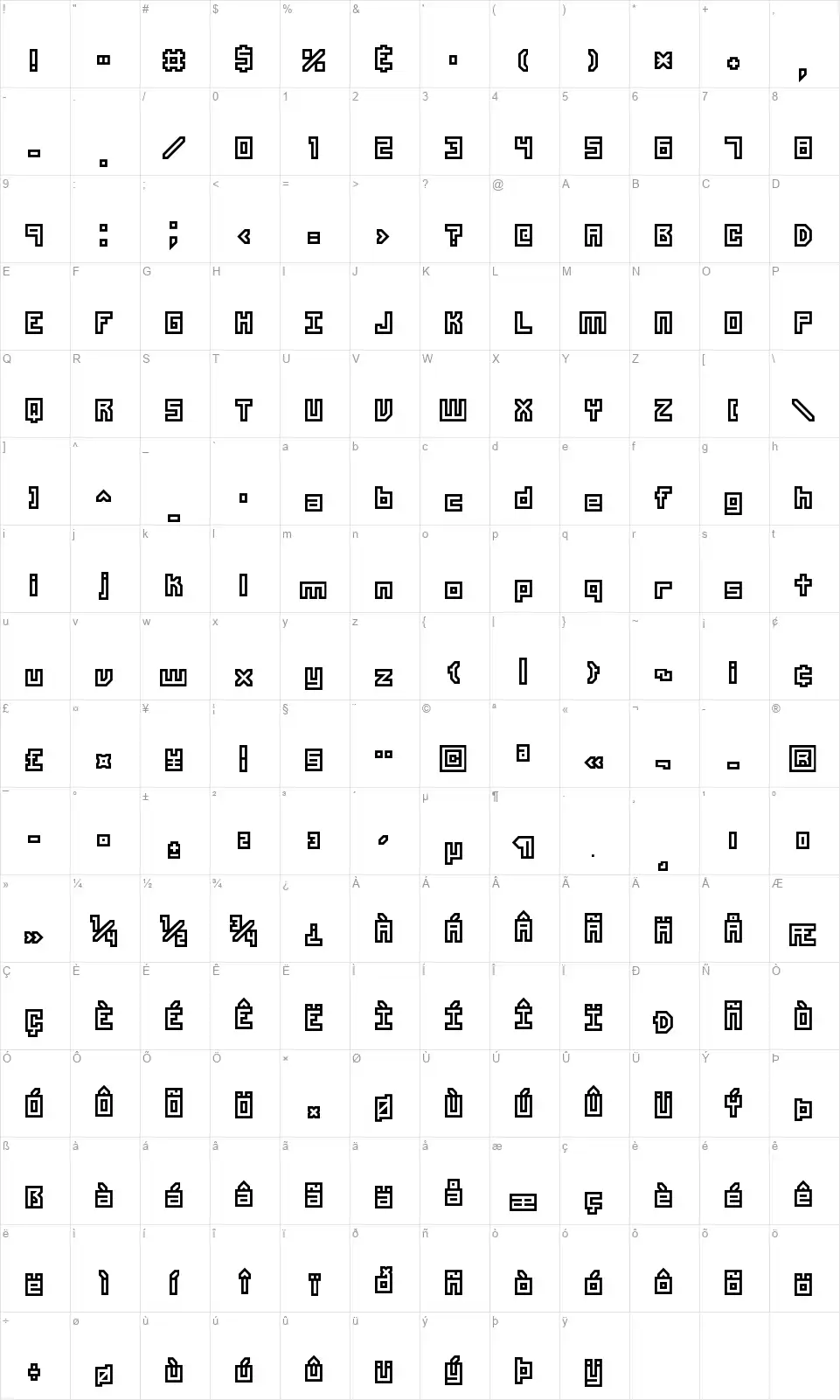 Unlearned Bitmapfont character map
