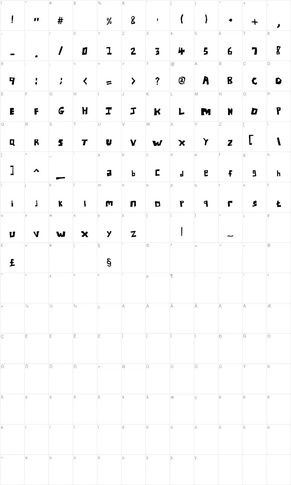 UNLtdfont character map