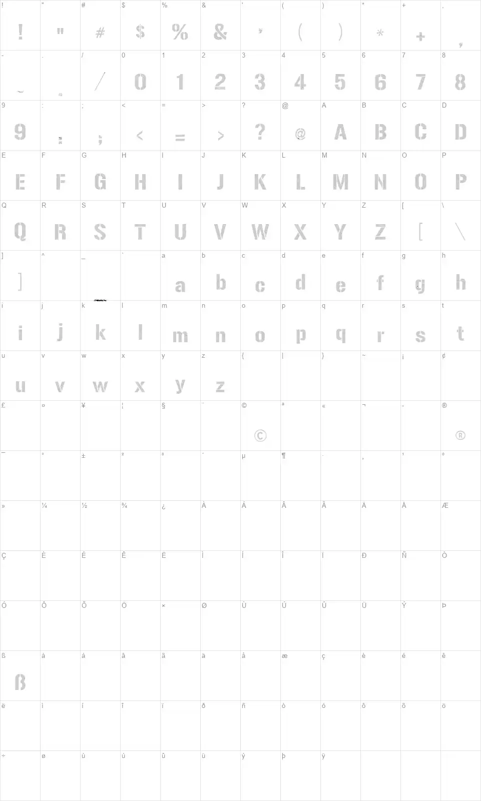 Urban Sketchfont character map